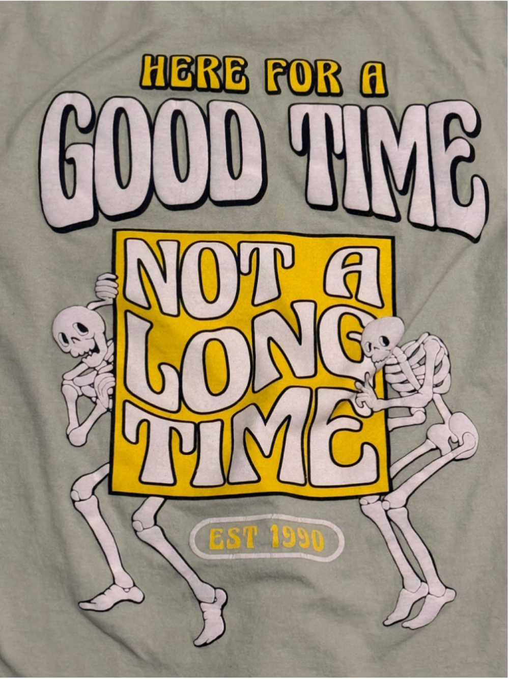 Red Eight Graphic T Shirt Mens Large Green Skeleton Here For A Good Time Casual - Picture 9 of 9